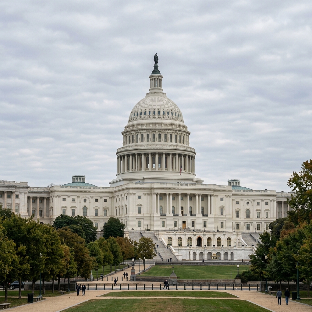 United States Capitol building against a slightly overcast sky